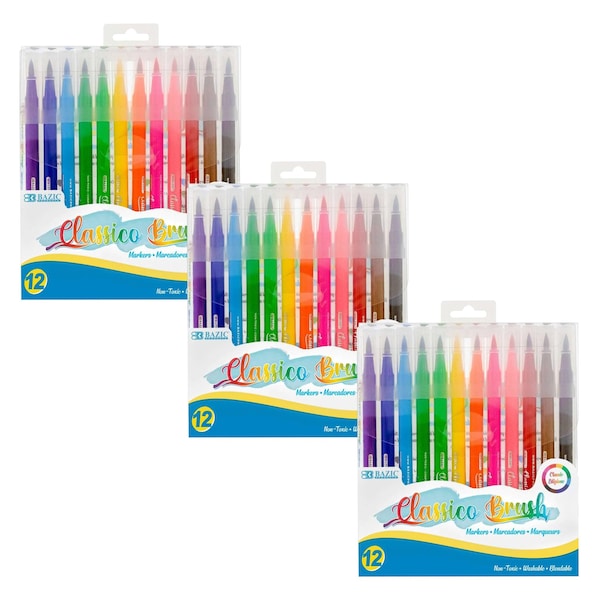 Bazic Products Washable Brush Markers, 12 Colors, 36PK 1277 - main